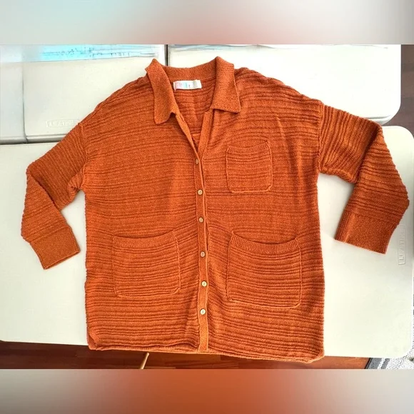 Free People Day Dreaming
Cardigan Sweater Cotton Knit
Slouchy Dad Casual Rust M - Picture 7 of 10